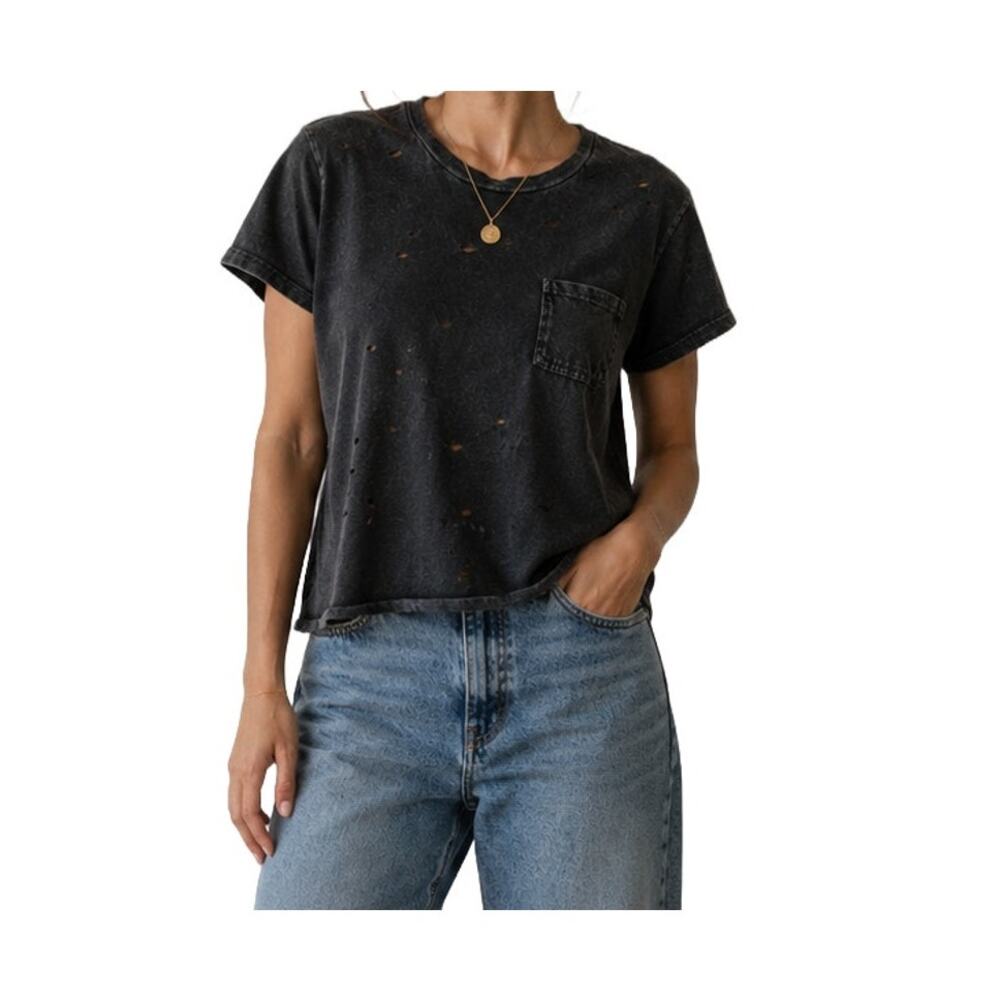 American Eagle Outfitters Vintage Wash Black Distressed Pocket Tee Size S